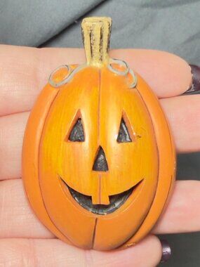 Vintage Halloween Jack O Lantern Pumpkin Brooch Orange Enamel Pin